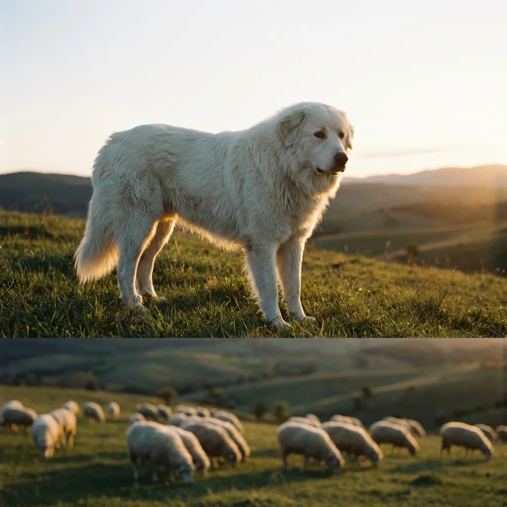 Livestock Guardian Dog scanning the horizon at dusk