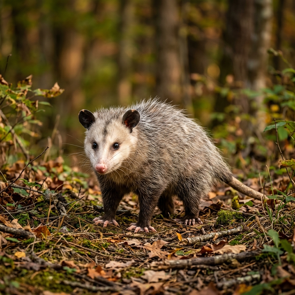 Virginia opossum on the ground